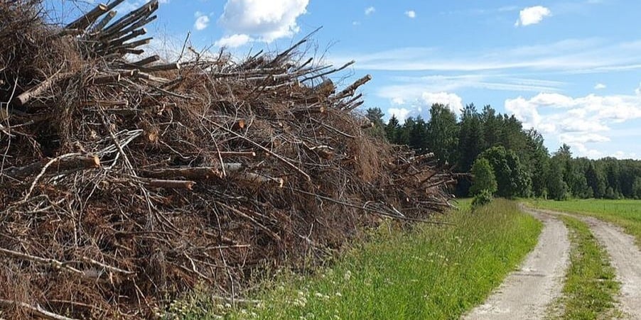 Metsaraiejäätmed kuhjas maal.
