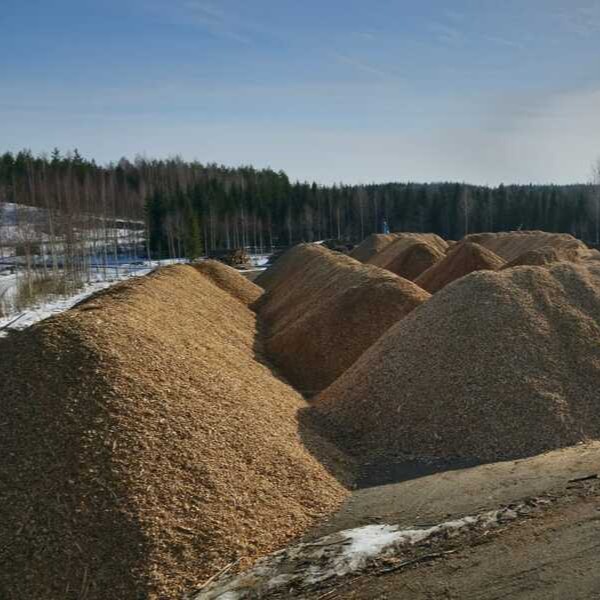 Terminalis on suured puuhakke kuhjad.